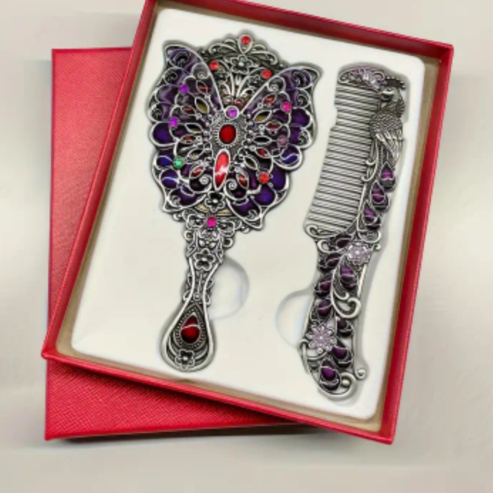 Nib Vintage Butterfly Mirror & Comb